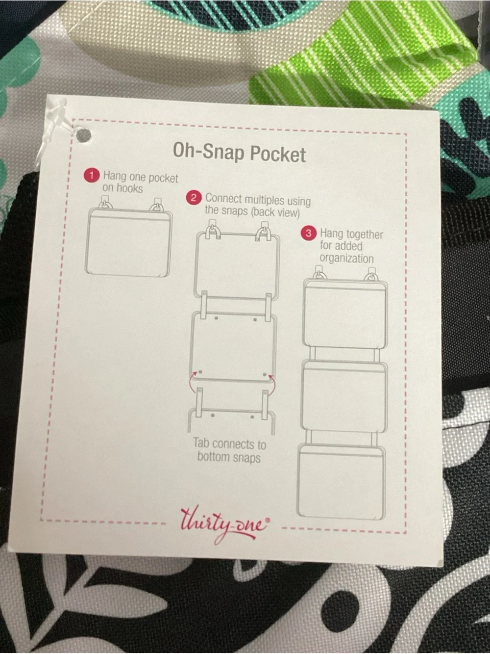 Thirty One Oh Snap Pockets Black Playful Parade Pattern Set of 4 NEW Organize